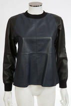 Vince Navy Black Lambskin Leather Long Sleeve Sweatshirt Shirt $695 sz X... - £126.42 GBP