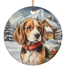 Cute Beagle Dog Christmas Winter Vintage Ornament Ceramic Gift Decor Hanging - £11.83 GBP