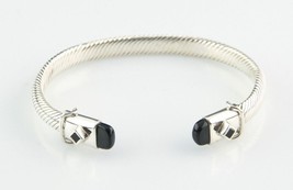 Sterling Silver Cable Cuff Bracelet w/ Onyx Accents 7&quot; Long 6 mm Wide 28... - £162.18 GBP