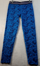 Fabletics Activewear Leggings Womens Medium Blue Floral Elastic Waist Pu... - $13.89