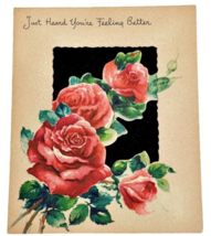 Heard You&#39;re Better Card Red Roses on Black Velvet 1950s Doehla Fine Art... - $7.74