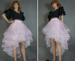 Pink High Low Tulle Skirt Outfit Women Plus Size Ruffle Layered Tulle Skirt image 7