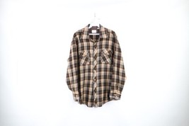 Vtg 70s Streetwear Mens Large Double Pocket Collared Button Shirt Brown Plaid - £34.87 GBP