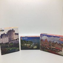 3 Puzzles 500 &amp; 1000 pcs.  2 Milton Bradley -Maine &amp; Belgium, 1 RoseArt ... - $24.45