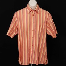 Ike Behar Mens Sunset Striped Shirt L Large Orange Yellow Blue Red Short Sleeve - £28.01 GBP