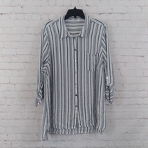 89th Madison Top Womens 2X White Black Striped 3/4 Sleeve Roll Tab Button Up - £14.37 GBP