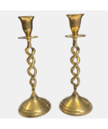 2 Open Barley Twist Brass Candlesticks Vintage 9 inches Tall Pair Unmarked - £39.14 GBP