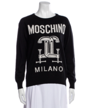 Moschino Couture Runway Wool Sweater XS Black Long Sleeve Crew Graphic P... - $232.35