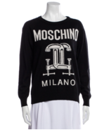 Moschino Couture Runway Wool Sweater XS Black Long Sleeve Crew Graphic P... - £183.59 GBP