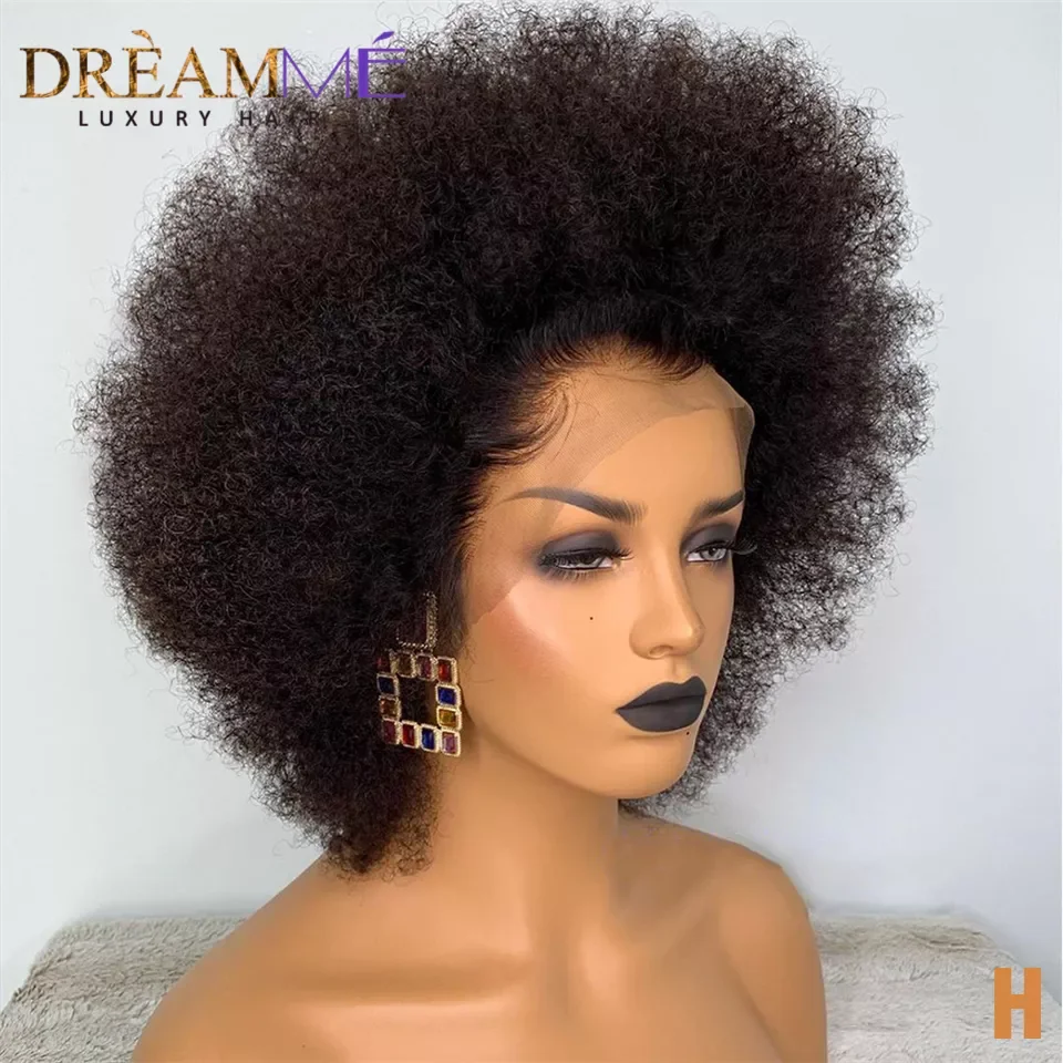 Short Mongolian Afro Kinky Curly 360 Lace Wig 13x4 Lace Frontal Wigs Human Ha - £73.18 GBP+