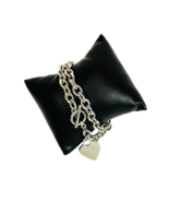 Silver Tone Wrap Bracelet Or Choker 1 cm Chain Link Heart Toggle 15” - £957.76 GBP