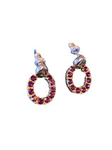 Purple 10 Crystals, Set In Oval Shaped Dangle Drop Earrings Gold Tone - £15.73 GBP