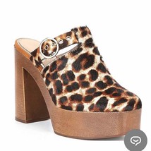 Gianni Bini Sotelo Leopard Print Calf Hair Buckle Detail Platform Clogs Size 9.5 - £51.91 GBP