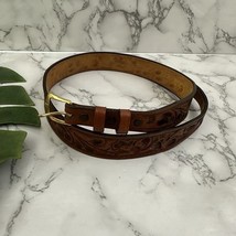 Hereford Vintage Womens Hand Tooled Leather Belt Size 32 Brown Full Grain - $29.69