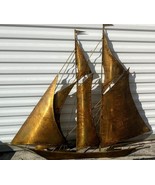 Vintage MCM Metal Brass Iron Art Sculpture Sailboat Ship Nautical Wall P... - $7,982.31 MXN