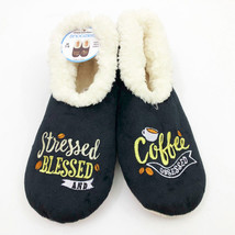 Snoozies Women&#39;s Stressed Blessed &amp; Coffee Non Skid Slippers Black Medium 7/8 - £10.25 GBP