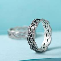 925 Sterling Silver Braided Sparkling Ring &amp; Clear Zirconia For Women  - £15.53 GBP
