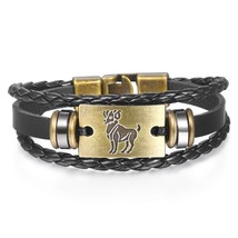 12 Constellation Multi Layer Retro Leather Bracelet Mens Womens Black Rope Zodia - £9.26 GBP