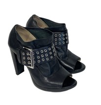 Michael Kors Black Leather Peep-Toe Heeled Booties With Buckle Strap Accents 8M - £46.77 GBP