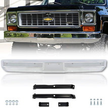 Front Chrome Bumper w/ Black Steel Brackets &amp; Hardware For 73-80 Chevy GMC Truck - £239.72 GBP
