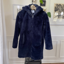 Carolina Belle Dark Blue Faux Fur Plush Hooded Coat XS - $23.04