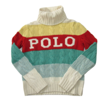 NWT Polo Ralph Lauren Women&#39;s Logo Stripe Wool Cashmere Turtleneck Sweat... - $148.50