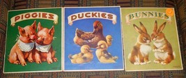 Lot of 3 Samuel Gabriel Sons linenette children&#39;s books: Duckies Piggies Bunnies - £25.02 GBP
