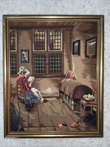 Vintage Pieter Janssens Elinga &quot;Reading Woman&quot; Needlepoint 15.5”x19.5” Finished - £117.33 GBP