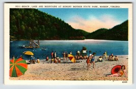 Beach Lake Mountains At Hungry Mother State Park Marion Virginia Postcard Linen - £11.77 GBP