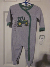 Nwt - John Deere Tractor Image Boy&#39;s Size 3/6M Snap Long Sleeve Footed Romper - £18.78 GBP