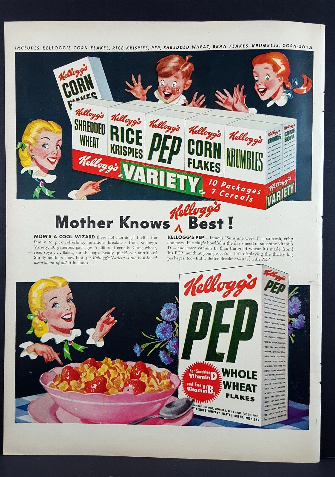 1948 Kellogg's Mother Knows Best Variety Vintage Magazine Print Ad - $7.43