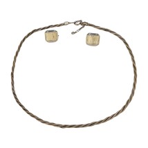 Vintage Two-Tone Ribbed Clip-On Earrings and Twisted Chain Set - Fifth A... - $14.90