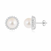ANGARA 9mm Freshwater Pearl and Diamond Flower Halo Stud Earrings in Silver - £582.73 GBP+