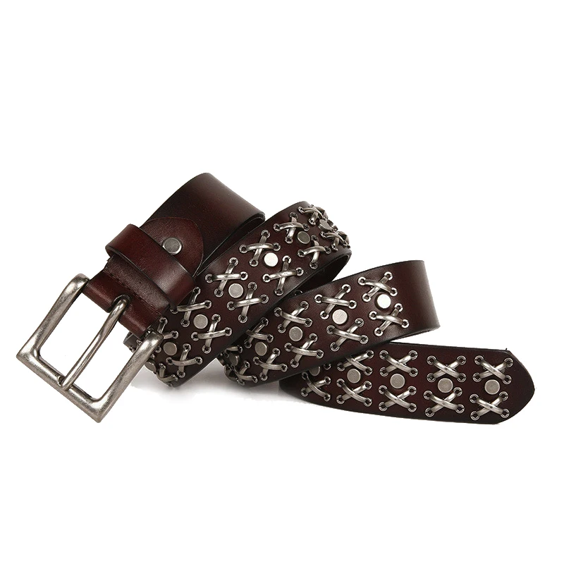 Top Natural 100% cow leather buckle belt   genuine leather punk rivet be-115CM - £46.26 GBP