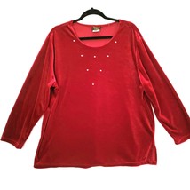 Salon Studio Womens Top Pull Over Long Sleeve Sz 2XL Accented Red Vintag... - £14.50 GBP