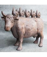 Rustic Vintage Farmhouse Chickens Hens Marching On Holstein Cow Back Fig... - €38,60 EUR