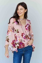 ODDI Full Size Floral Bell Sleeve Crepe Top - £25.00 GBP