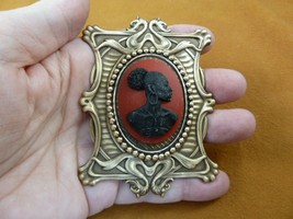 CA20-82) RARE African American LADY black burgundy CAMEO frame brass Pin Pendant - £32.13 GBP