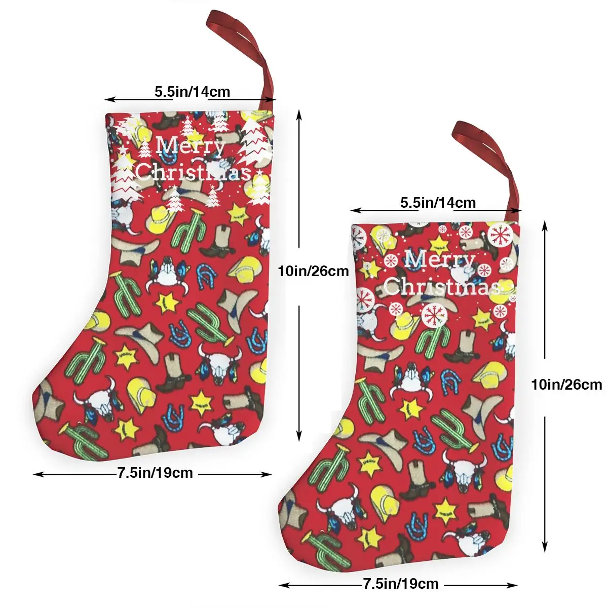 Red Background boy Buffalo Cactus Boots  Personalized Christmas Stoc Hanging Dec - £65.73 GBP