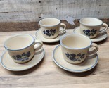 Pfaltzgraff Folk Art #001 Set Of 4 Coffee / Tea Cups &amp; Saucers - FREE SH... - £28.24 GBP