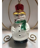 VTG Radko “SNOWBALL” Snowman Ornament~Red Hat Green Scarf Pipe Boots 7&quot;  - $79.99