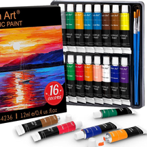 Acrylic Paint Set 16 Colors Painting Supplies for Canvas Wood Fabric Ceramic - £8.45 GBP