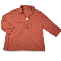 Croft &amp; Barrow 2fer Top SZ  2X  3/4 Sleeve Ruched Orange White V Neck Bu... - £14.40 GBP