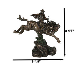 Rustic Western Rodeo Cowboy Riding On Galloping Wild Mustang Horse Figurine - £58.34 GBP