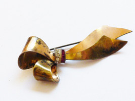 Vtg 60&#39;s Taylord Sterling Silver 1/20-12KT Gold Filled Crystal Ribbon Pin Brooch - £46.97 GBP