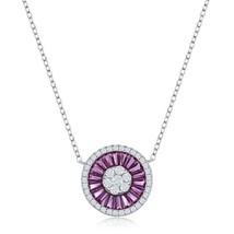 Sterling Silver White CZ and Ruby CZ Baguette Circle Necklace - £51.03 GBP
