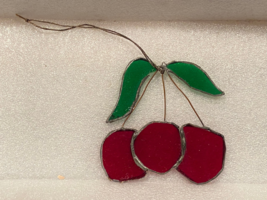 3 3/4" Lead Stained Glass Cherries Sun Catcher Ornament w/Wear *Pre-Owne... - $16.99