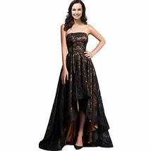 Strapless Black Lace High Low Long A Line Corset Prom Evening Formal Dresses Lig - £102.84 GBP
