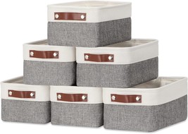 Small Canvas Linen Rectangular Storage Bins (6-Pack, White And, And Offices. - £34.28 GBP