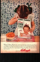 Kellogg&#39;s Corn Flakes / Girl in Pigtails Peeking in Box, 1954 Vintage Pr... - $25.98